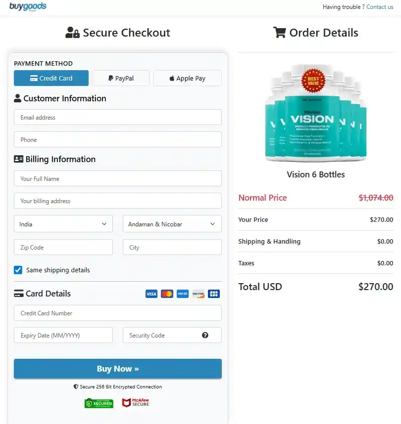 PillowPotion Vision Order Page